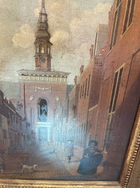 Ecole europ&eacute;enne: Vue anim&eacute;e de la Nieuwe Kerk &agrave; Haarlem, huile sur toile, 18&egrave;me si&egrave;cle