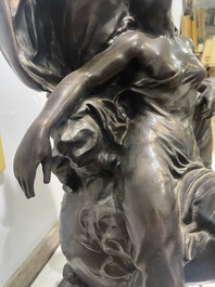 Emile Louis Picault (1833-1915): 'Maintenant sous le ciel tout repose Lamartine', alliage de bronze &agrave; patine brune sur socle en marbre, 20&egrave;me si&egrave;cle
