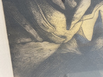 Maurice Langaskens (1884-1946): 'Les charrons', etching, ed. 12/100