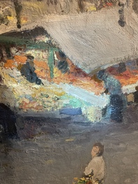 Adolphe Keller (1880-1968): March&eacute; sur la place Sainte-Catherine, huile sur toile