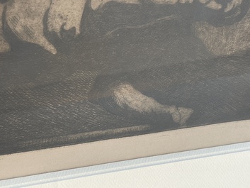 Maurice Langaskens (1884-1946): 'Les charrons', etching, ed. 12/100