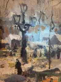 Adolphe Keller (1880-1968): March&eacute; sur la place Sainte-Catherine, huile sur toile