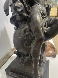 Emile Louis Picault (1833-1915): 'Maintenant sous le ciel tout repose Lamartine', alliage de bronze &agrave; patine brune sur socle en marbre, 20&egrave;me si&egrave;cle
