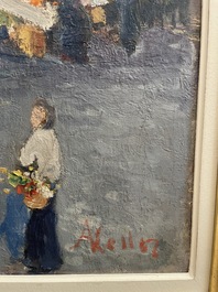 Adolphe Keller (1880-1968): March&eacute; sur la place Sainte-Catherine, huile sur toile