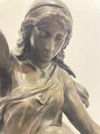 Emile Louis Picault (1833-1915): 'Maintenant sous le ciel tout repose Lamartine', alliage de bronze &agrave; patine brune sur socle en marbre, 20&egrave;me si&egrave;cle
