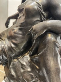 Emile Louis Picault (1833-1915): 'Maintenant sous le ciel tout repose Lamartine', alliage de bronze &agrave; patine brune sur socle en marbre, 20&egrave;me si&egrave;cle