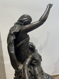 Emile Louis Picault (1833-1915): 'Maintenant sous le ciel tout repose Lamartine', alliage de bronze &agrave; patine brune sur socle en marbre, 20&egrave;me si&egrave;cle