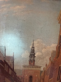 Ecole europ&eacute;enne: Vue anim&eacute;e de la Nieuwe Kerk &agrave; Haarlem, huile sur toile, 18&egrave;me si&egrave;cle