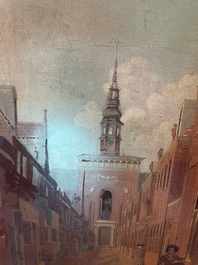 Ecole europ&eacute;enne: Vue anim&eacute;e de la Nieuwe Kerk &agrave; Haarlem, huile sur toile, 18&egrave;me si&egrave;cle