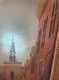 Ecole europ&eacute;enne: Vue anim&eacute;e de la Nieuwe Kerk &agrave; Haarlem, huile sur toile, 18&egrave;me si&egrave;cle