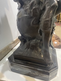 Emile Louis Picault (1833-1915): 'Maintenant sous le ciel tout repose Lamartine', alliage de bronze &agrave; patine brune sur socle en marbre, 20&egrave;me si&egrave;cle