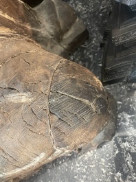 Sculpture de Luohan en bois sculpt&eacute; avec des traces de polychromie, 19&egrave;me si&egrave;cle