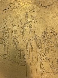 Br&ucirc;le-parfum ajour&eacute;, un plat &agrave; d&eacute;cor grav&eacute; et trois vases en bronze, Chine, 19&egrave;me/20&egrave;me si&egrave;cle