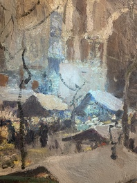 Adolphe Keller (1880-1968): March&eacute; sur la place Sainte-Catherine, huile sur toile