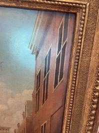 Ecole europ&eacute;enne: Vue anim&eacute;e de la Nieuwe Kerk &agrave; Haarlem, huile sur toile, 18&egrave;me si&egrave;cle