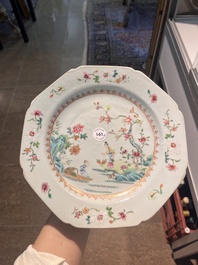 Six assiettes en porcelaine de Chine famille rose &agrave; d&eacute;cor de paysage fluvial anim&eacute;, Qianlong
