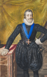 Vlaams-Franse school: Portret van Hendrik IV van Frankrijk, miniatuur op perkament, vroeg 17de eeuw