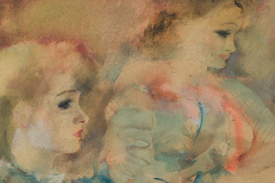 Rapha&euml;l De Buck (1902-1986): Twee elegante dames, aquarel en gouache op papier
