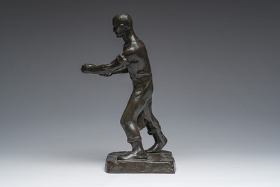 Jozef Cantr&eacute; (1890-1957): The bread baker, brown patinated bronze, foundry mark 'Vindevogel'
