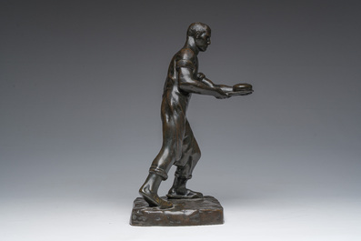 Jozef Cantr&eacute; (1890-1957): The bread baker, brown patinated bronze, foundry mark 'Vindevogel'