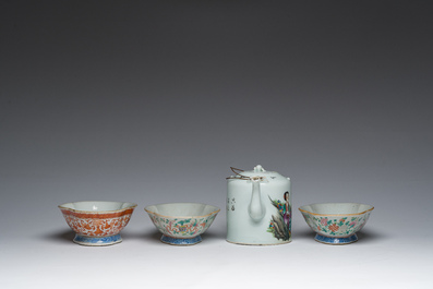 A varied collection of Chinese famille rose, qianjiang cai and iron-red porcelain, 19th/20th C.