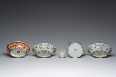 A varied collection of Chinese famille rose, qianjiang cai and iron-red porcelain, 19th/20th C.