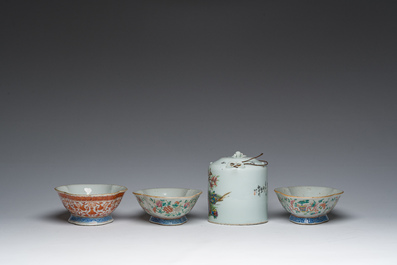 A varied collection of Chinese famille rose, qianjiang cai and iron-red porcelain, 19th/20th C.