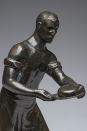 Jozef Cantr&eacute; (1890-1957): The bread baker, brown patinated bronze, foundry mark 'Vindevogel'