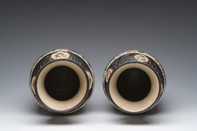 A pair of fine Chinese Nanking crackle glazed famille rose 'warrior' vases, 19th C.
