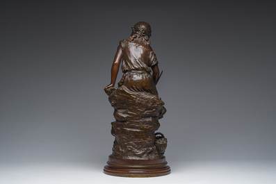 Auguste Moreau (1834-1917): 'P&egrave;cheuse de crevettes', brown patinated bronze, marked 'Soci&eacute;t&eacute; des bronzes de Paris'