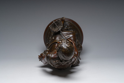 Auguste Moreau (1834-1917): 'P&egrave;cheuse de crevettes', brown patinated bronze, marked 'Soci&eacute;t&eacute; des bronzes de Paris'