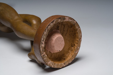 Dominique Van Den Bossche (1854-1906): Nude dancer with castanets, patinated terracotta, Ghent, dated 1893