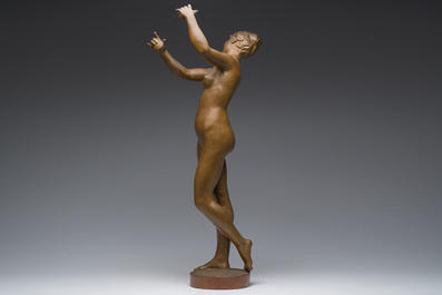 Dominique Van Den Bossche (1854-1906): Nude dancer with castanets, patinated terracotta, Ghent, dated 1893
