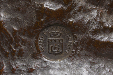 Auguste Moreau (1834-1917): 'P&egrave;cheuse de crevettes', brown patinated bronze, marked 'Soci&eacute;t&eacute; des bronzes de Paris'
