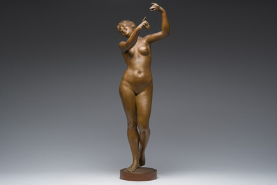 Dominique Van Den Bossche (1854-1906): Nude dancer with castanets, patinated terracotta, Ghent, dated 1893