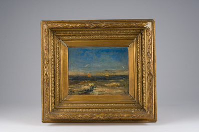 &Eacute;cole fran&ccedil;aise, monogramm&eacute; G.C. (Gustave Courbet, 1819-1877?): Marine au soleil couchant, huile sur toile, 19&egrave;me si&egrave;cle