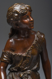 Auguste Moreau (1834-1917): 'P&egrave;cheuse de crevettes', brown patinated bronze, marked 'Soci&eacute;t&eacute; des bronzes de Paris'