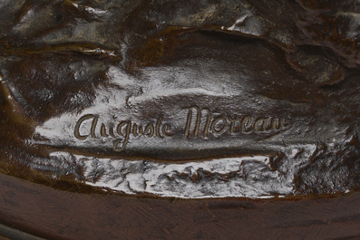 Auguste Moreau (1834-1917): 'P&egrave;cheuse de crevettes', brown patinated bronze, marked 'Soci&eacute;t&eacute; des bronzes de Paris'