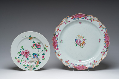 Four Chinese famille rose dishes with birds and flowers, Qianlong