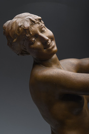 Dominique Van Den Bossche (1854-1906): Nude dancer with castanets, patinated terracotta, Ghent, dated 1893