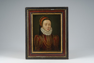 School van de Nederlanden: Portret van een adellijke dame, mogelijk Elisabeth van Oostenrijk, olie op paneel, ca. 1600