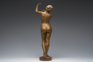 Dominique Van Den Bossche (1854-1906): Nude dancer with castanets, patinated terracotta, Ghent, dated 1893