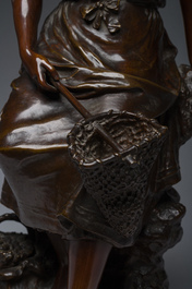 Auguste Moreau (1834-1917): 'P&egrave;cheuse de crevettes', brown patinated bronze, marked 'Soci&eacute;t&eacute; des bronzes de Paris'