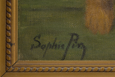 Sophie Pir (1858-1936): A dog leaning on a bench, oil on canvas