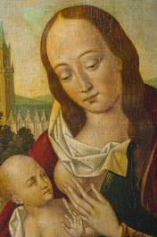 European school, in the manner of the Flemish Primitives: Mary Lactans, oil on panel, 19th C.