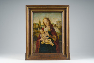 European school, in the manner of the Flemish Primitives: Mary Lactans, oil on panel, 19th C.