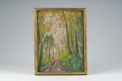 Edmond Verstraeten (1870-1956): Forest landscape, oil on board, dated 1917