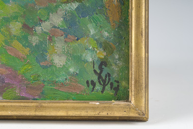 Edmond Verstraeten (1870-1956): Forest landscape, oil on board, dated 1917