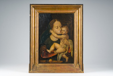 Flemish school, in the manner of the 16th C.: Madonna and Child, oil on panel, 18th C.