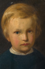 J. May (19de eeuw): Twee kinderportretten, olie op doek en doek gemaroufleerd op board, &eacute;&eacute;n gedateerd 18(..)